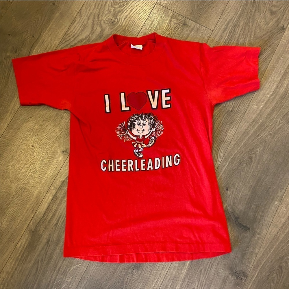 Vintage 70s/80s I Love Cheerleading Shirt Size Medium - Picture 2 of 4